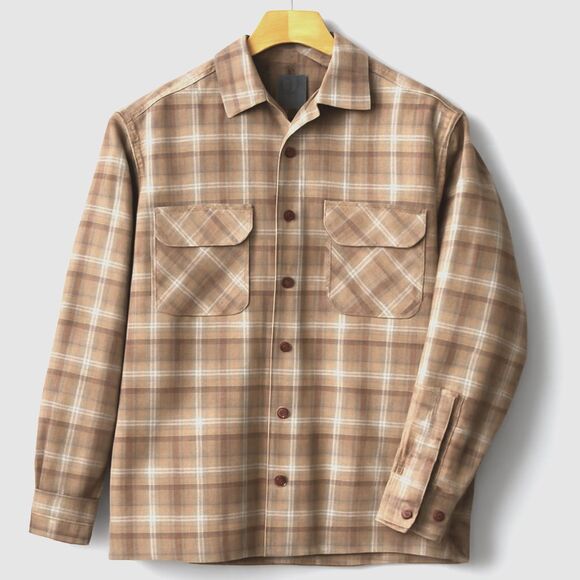 Vintage Pendleton Wool Board Shirt Men M-Brown Plaid Blue & Cream Accents - Picture 1 of 7